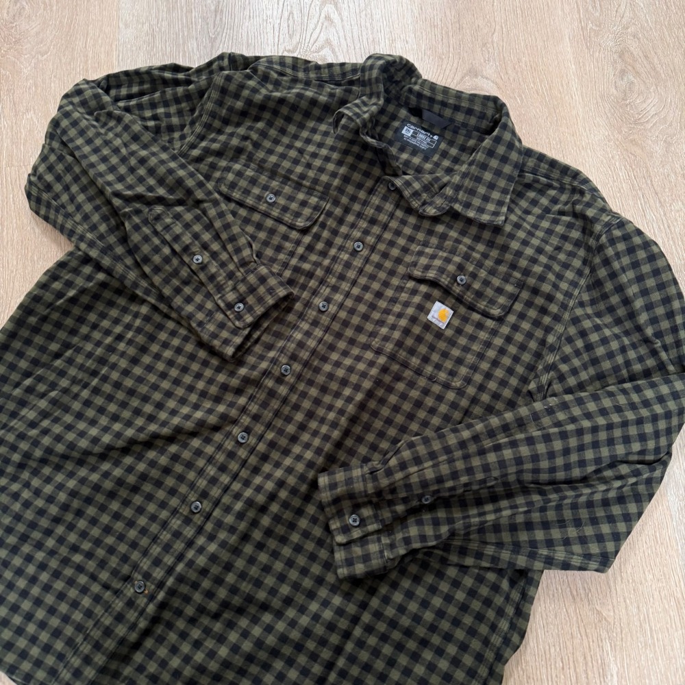 Carhartt TW4451-M Flannel Shirt Mens 3XL Tall Green Black Gingham Loose Fit
